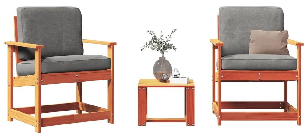 vidaXL 3 pcs conjunto lounge de jardim pinho maciço castanho-mel