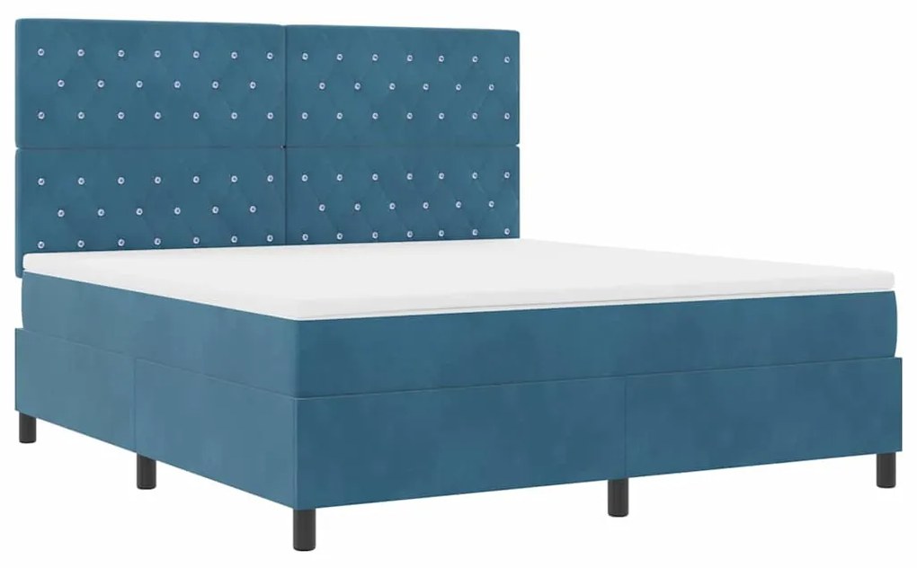 Cama Box Spring com Colchão e LED Azul Escuro 180x200 cm Veludo