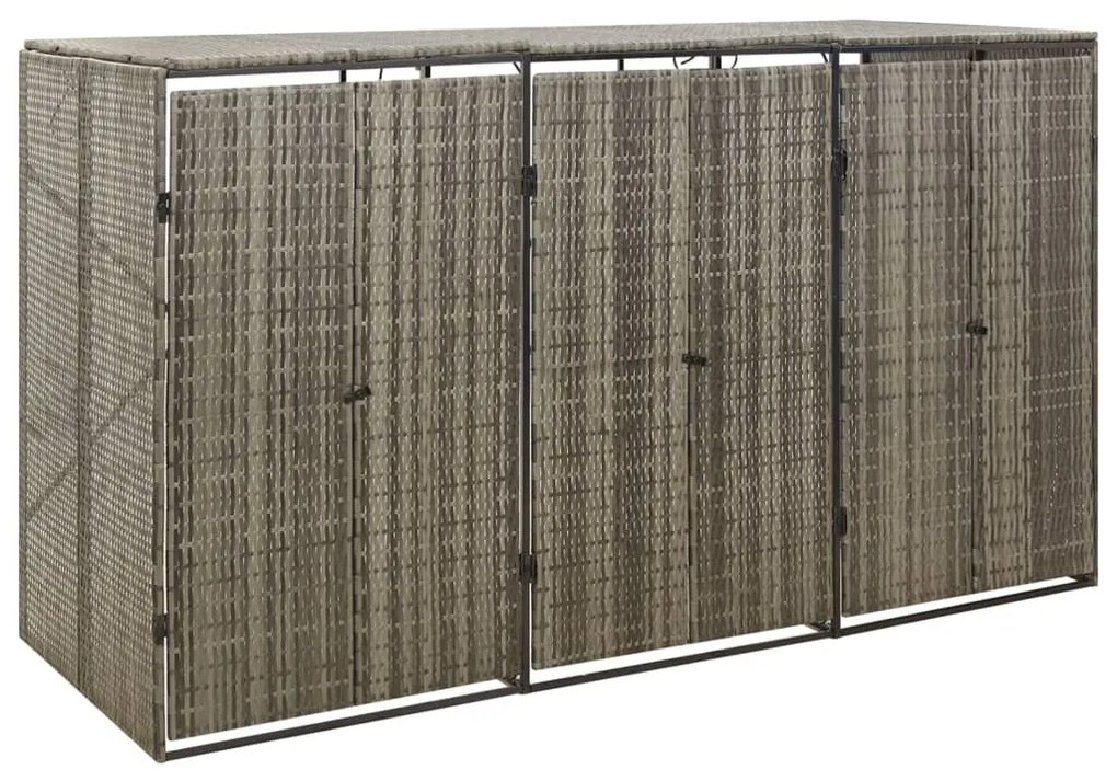 vidaXL Unidade arrumação tripla p/ caixote do lixo vime PE cinza