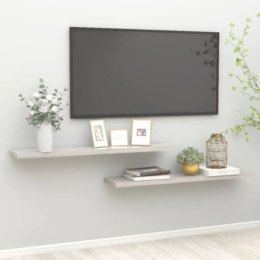 Prateleiras de parede 2 pcs 120x23,5x3,8cm MDF cinzento-cimento