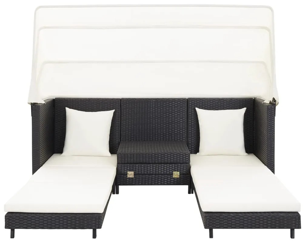 Espreguiçadeira extensível 3 lugares com toldo vime PE preto