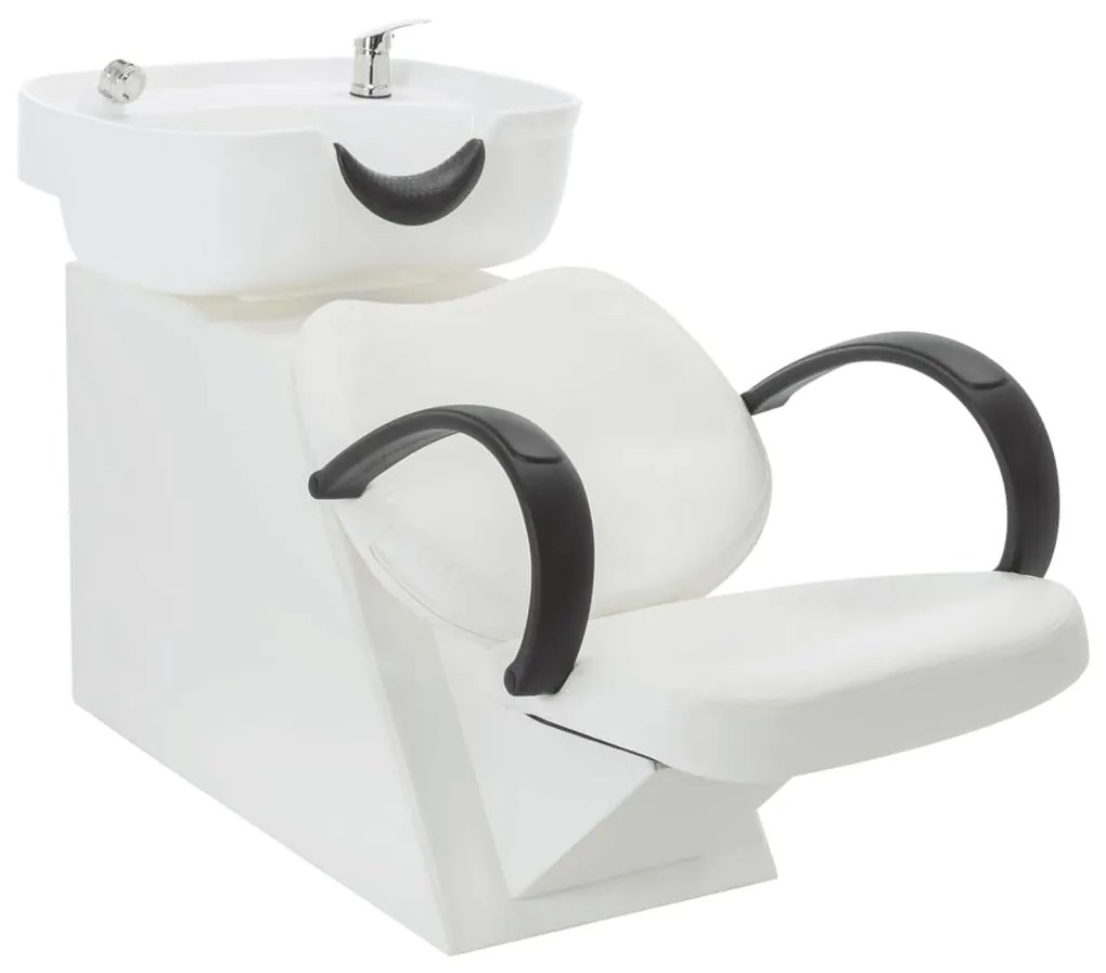 Cadeira de Cabeleireiro com Lavatório em Couro Artificial - Branco - D