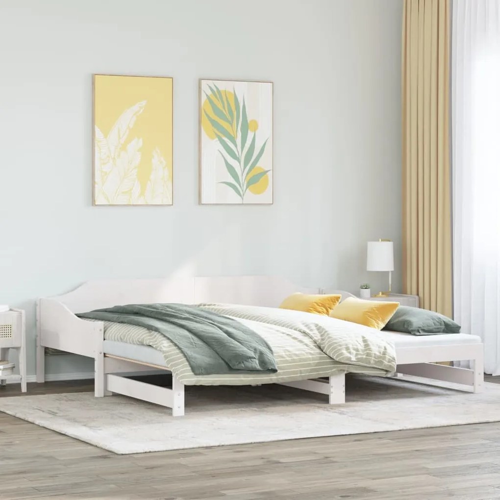 Sofá-cama com gavetão 80x200 cm madeira de pinho maciça branco