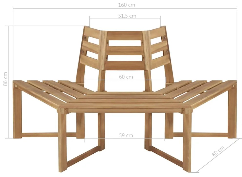 Banco para árvore semi-hexagonal 160 cm madeira acácia maciça