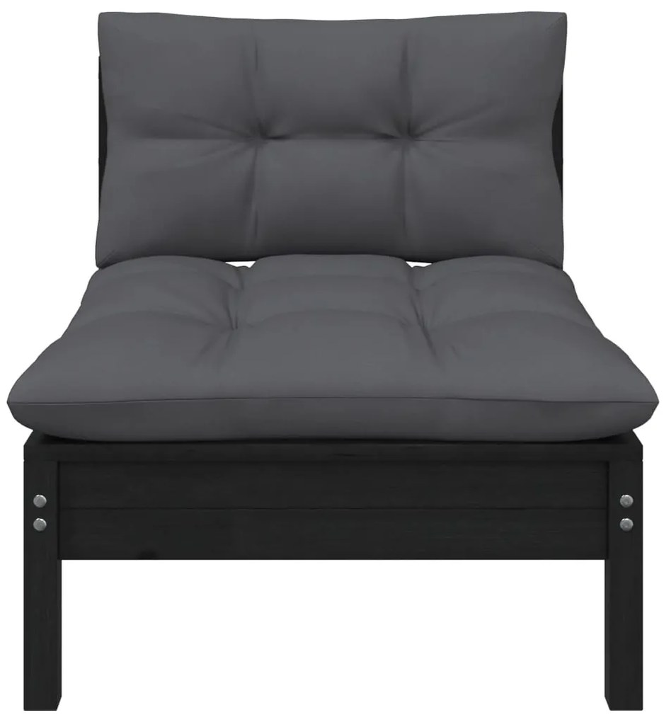 3 pcs conjunto lounge jardim c/ almofadões pinho maciço preto