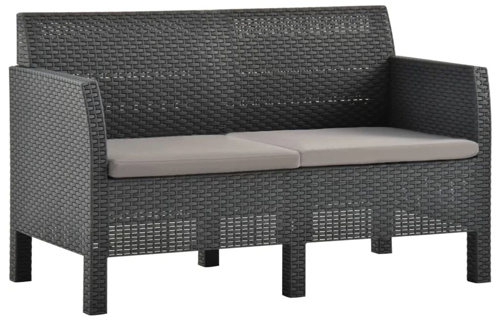 3 pcs conjunto lounge jardim com almofadões vime PP antracite