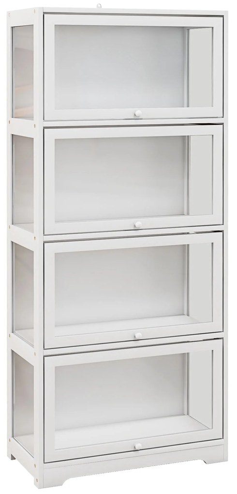 Vitrine Colecionador de 4 Níveis Vitrine Sala de Estar com Portas Abatíveis de Acrílico Anti-Tombo 59x30x139 cm Branco