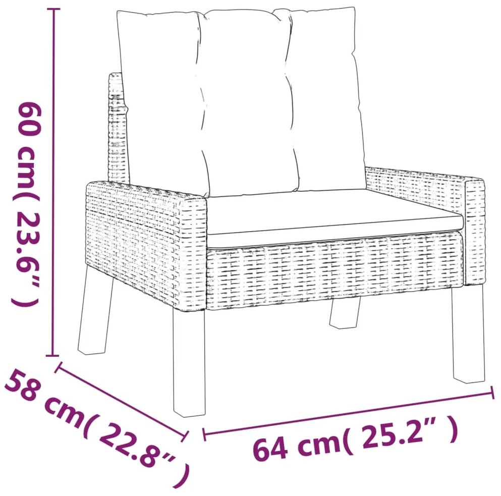 4 pcs conj. lounge jardim c/ almofadões vime PE/madeira maciça