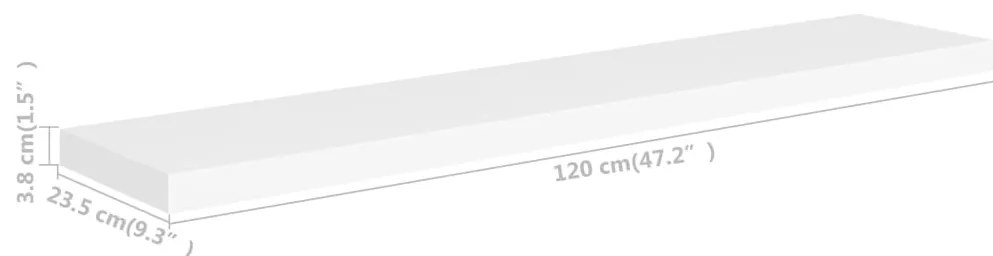 Prateleiras de parede suspensas 4 pcs 120x23,5x3,8cm MDF branco