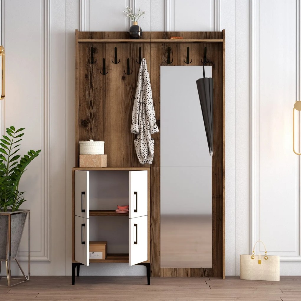 Hall Stand Berlin BC – Walnut White – 120x200x35 cm