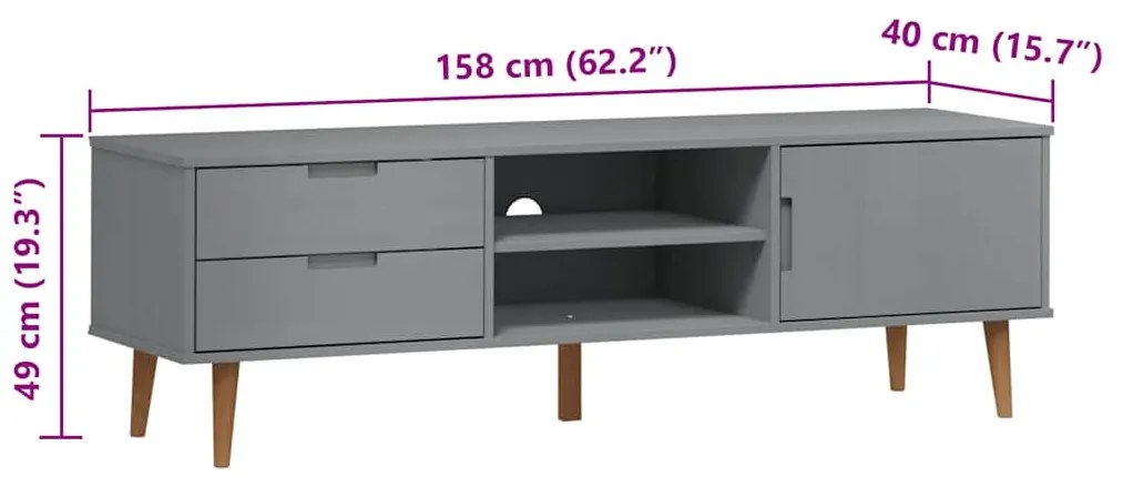 Móvel de TV MOLDE 158x40x49 cm pinho maciço cinzento
