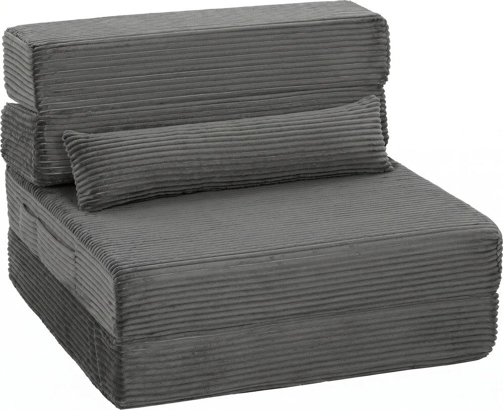 HOMCOM Cadeira de Chão com Encosto, Sofá-cama Dobrável em Cotelê Boneless Cloud com Estofamento Acolchoado, Cinza Escuro | Aosom Portugal