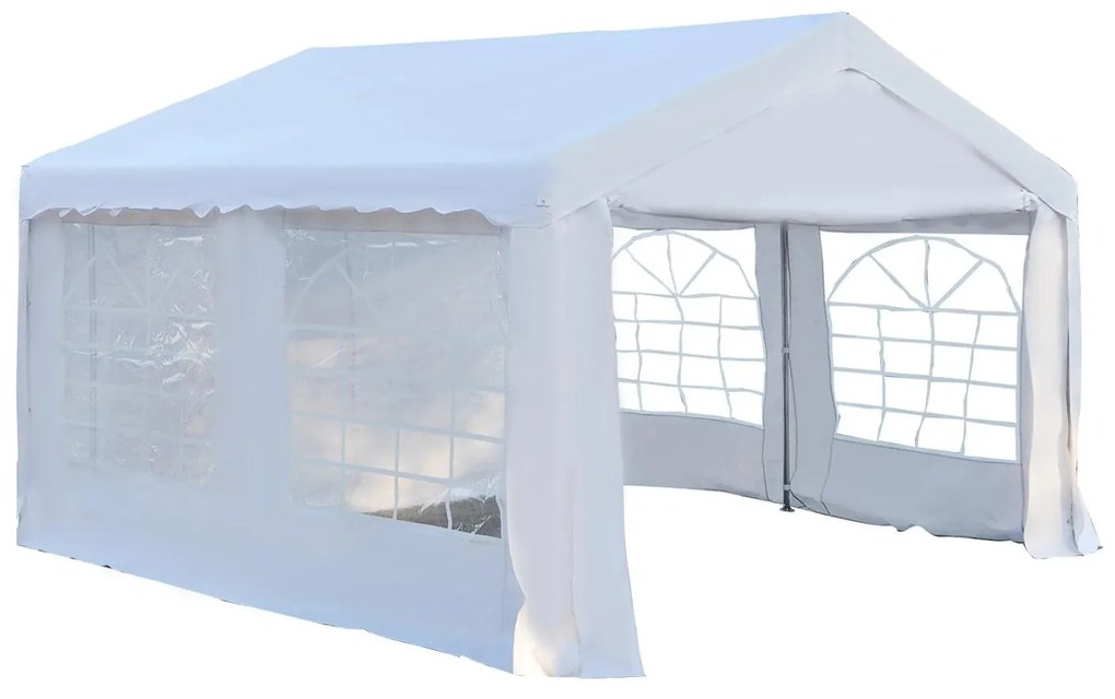 Outsunny Tenda para Festas e Eventos 4x4 m Tenda de Jardim para Exterior e Casamentos com 4 Janelas e 2 Portas Branco | AOSOM Portugal