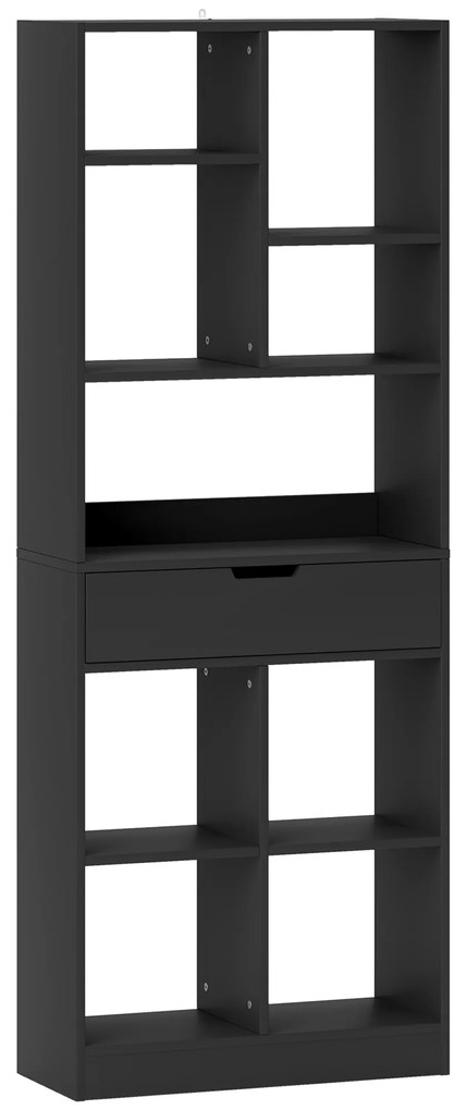 HOMCOM Estante de Madeira Estante para Livros com 1 Gaveta e 9 Compartimentos de Armazenamento 60x26x158 cm Preto | Aosom Portugal