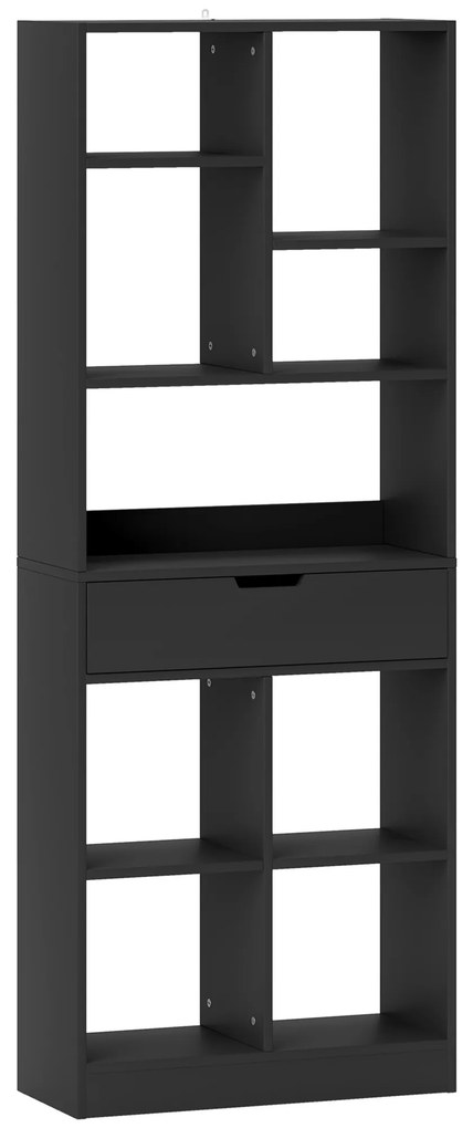 HOMCOM Estante para Livros com Gaveta e 9 Compartimentos de Armazenamento 60x26x158 cm de Madeira Preto | Aosom Portugal