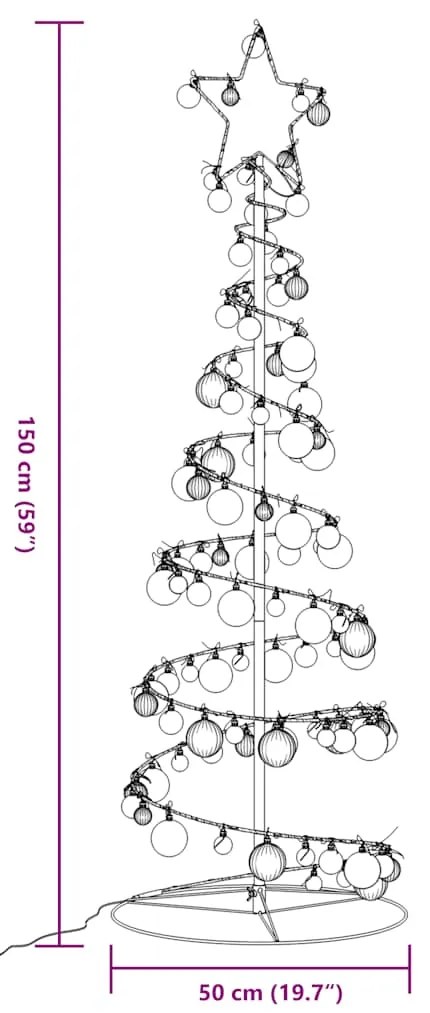 Árvore de Natal LED com Baubles 100 LEDs Branco Quente 150 cm