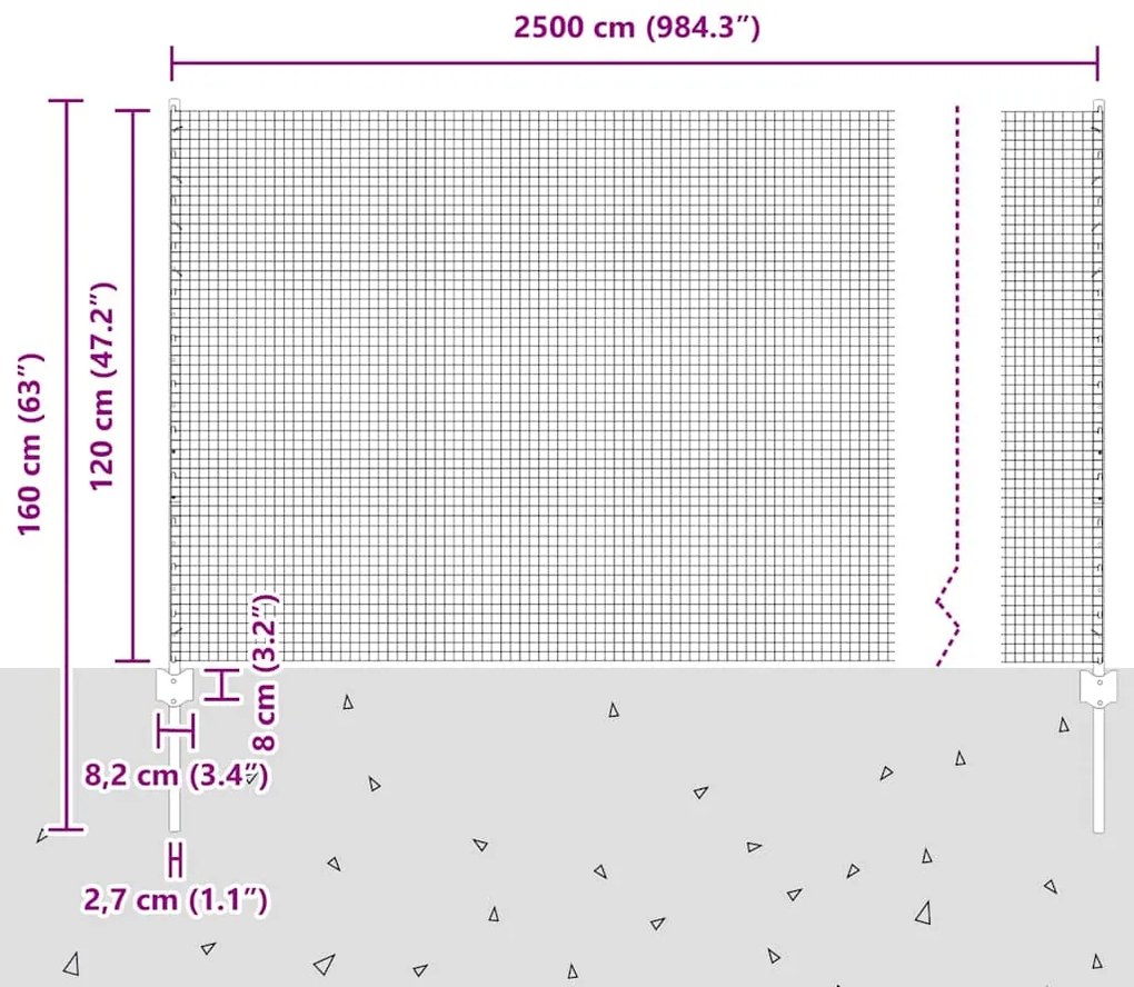 Cerca de Arame Soldado com 22 Postes U Prata 1,2 x 25 m de Aço