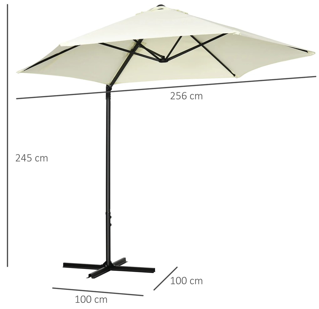 Outsunny Chapéu de Sol de Jardim Ø256x245cm Chapéu de Sol Excêntrico Rotação 360° com Abertura Manual e Base Cruzada para Pátio Varanda Exterior Bege