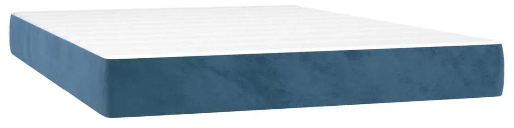 Cama box spring c/ colchão/LED 140x200 cm veludo azul-escuro