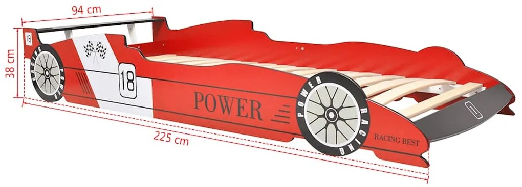 Cama carro de corrida LED para crianças 90x200 cm vermelho