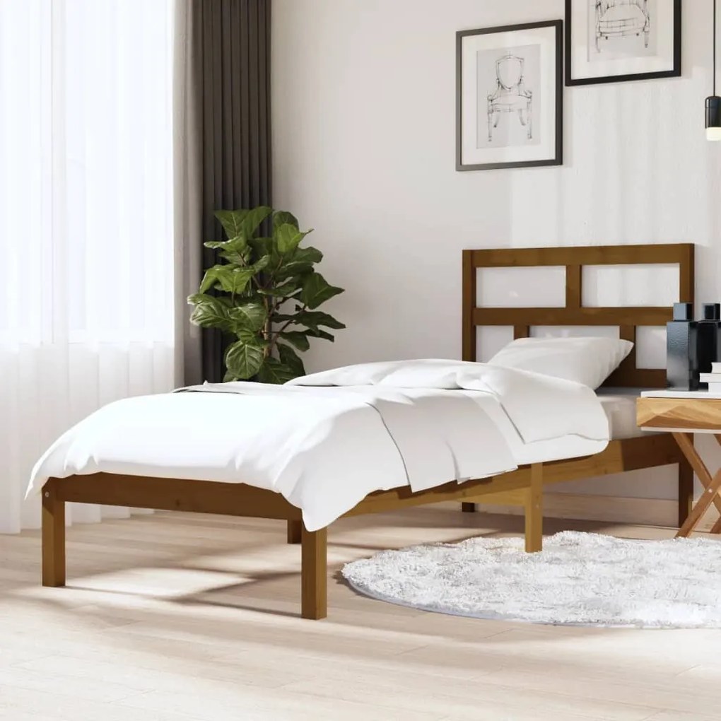 vidaXL Estrutura cama pequena solteiro 75x190 cm madeira castanho mel