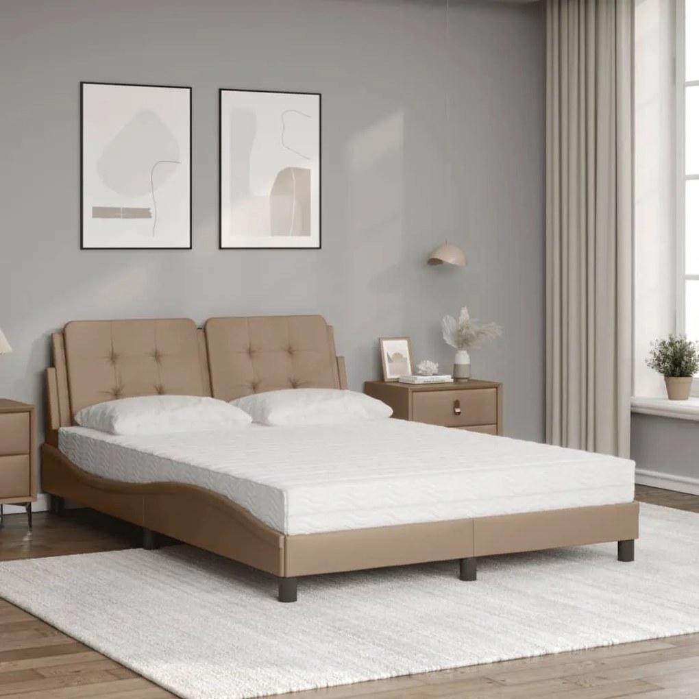 Cama com colchão 140x190 cm couro artificial cappuccino
