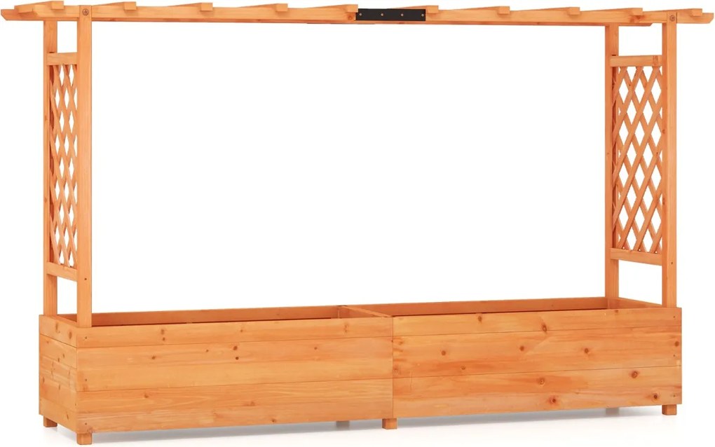 Floreira elevada de madeira com treliça em arco com Furo de drenagem Contentor para pátio 200 x 114 cm Laranja