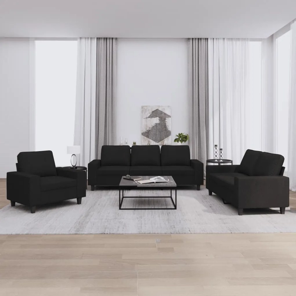 3 pcs conjunto de sofás tecido preto