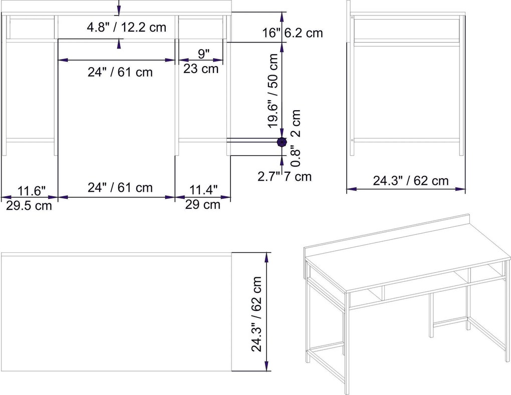 Secretária de Estudo Alma – Branco Antracite – 120x60x74.8 cm