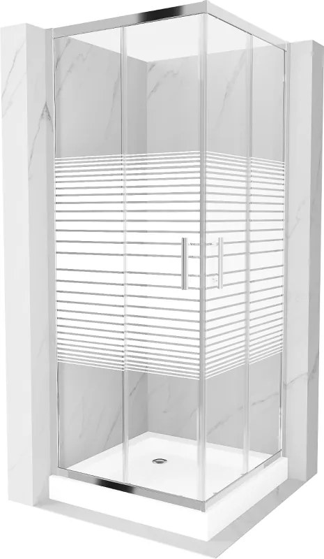 Mexen Rio cabine de duche quadrada 80 x 80 cm, faixas brancas, cromado + base de duche, branco - 860-080-080-01-20-4510
