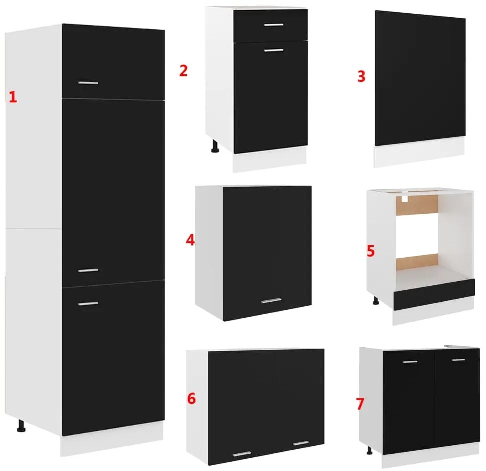7 pcs conjunto armários de cozinha derivados de madeira preto