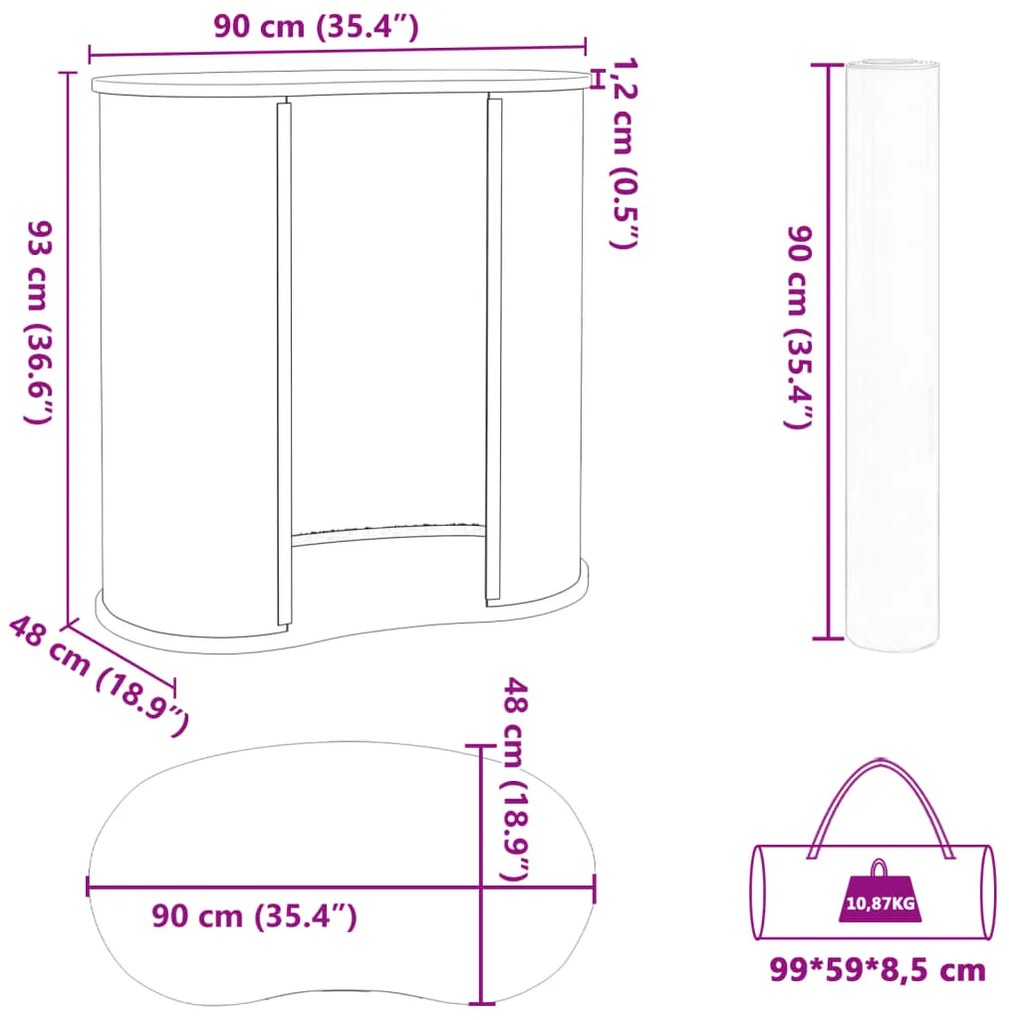 Balcão para feiras dobrável 90x48x93 cm derivados de madeira