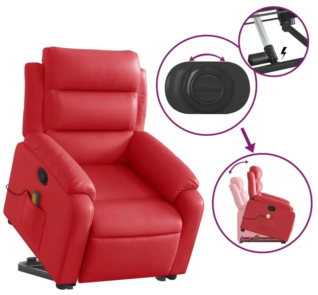 Poltrona massagens reclinável elevatória couro artif. vermelho