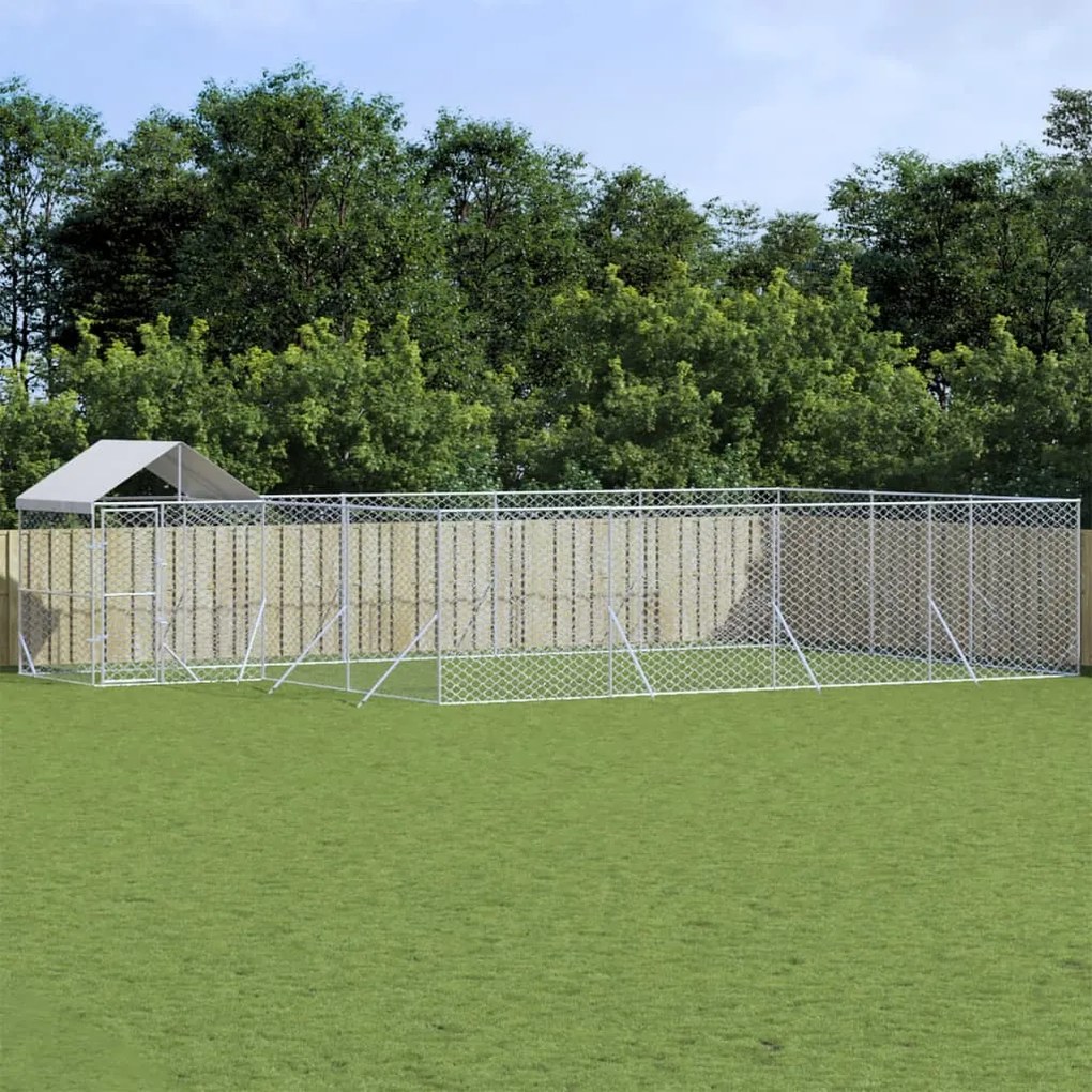 vidaXL Canil de exterior com teto 10x6x2,5 m aço galvanizado prateado