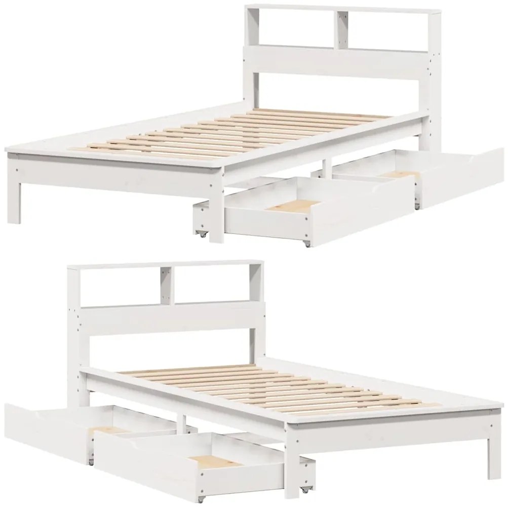 Cama com estante sem colchão 90x190 cm pinho maciço branco