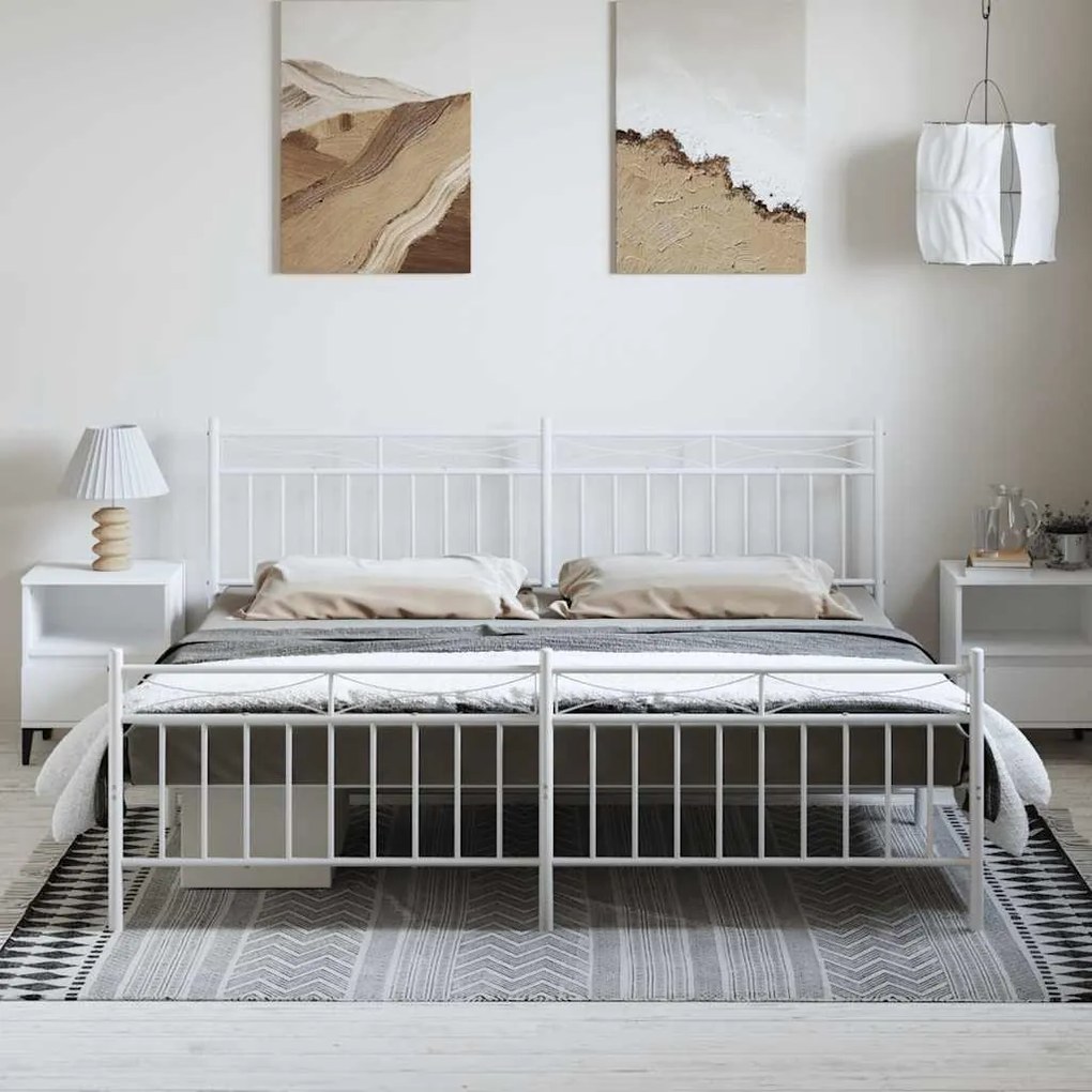 Estrutura de cama com cabeceira e pés 193x203 cm metal branco