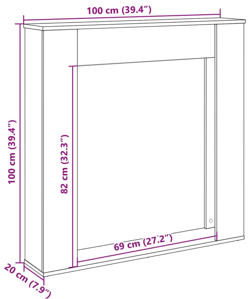 Cornija de lareira 100x20x100 cm derivados madeira cinza sonoma