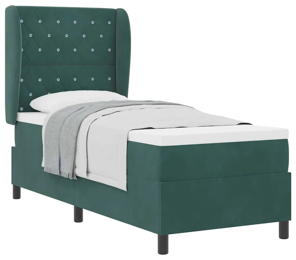 Cama Box com Colchão Verde Escuro 80 x 200 cm em Veludo