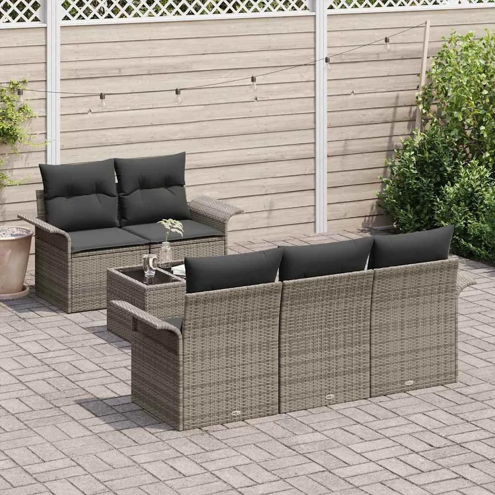 Conjunto de Sofá de Jardim de 6 Peças com Almofadas Cinzas de Rattan S