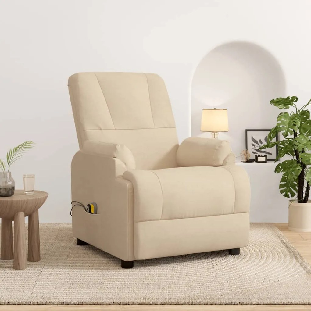 vidaXL Poltrona de massagens elevatória camurça artificial cor creme