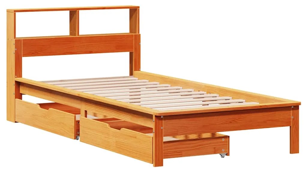 Cama com estante sem colchão 75x190cm pinho maciço castanho-mel