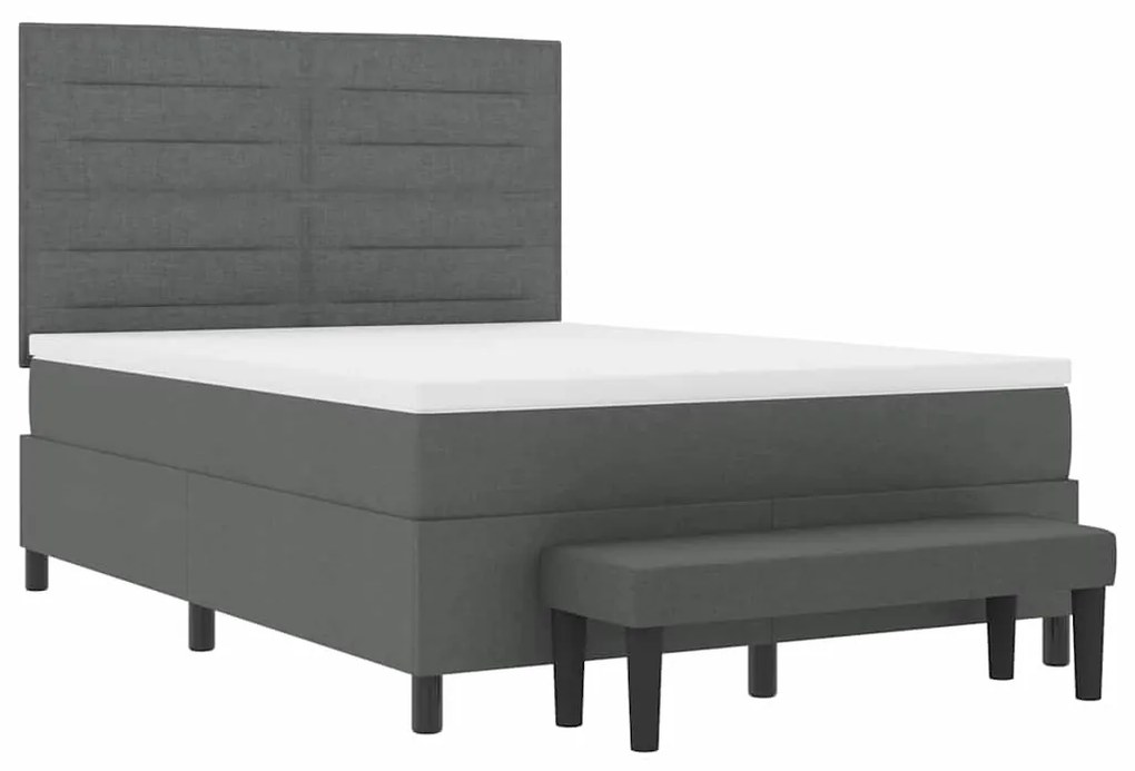 Cama Box Spring com Colchão &amp; Banco Cinza Escuro 160x200 cm Tecido
