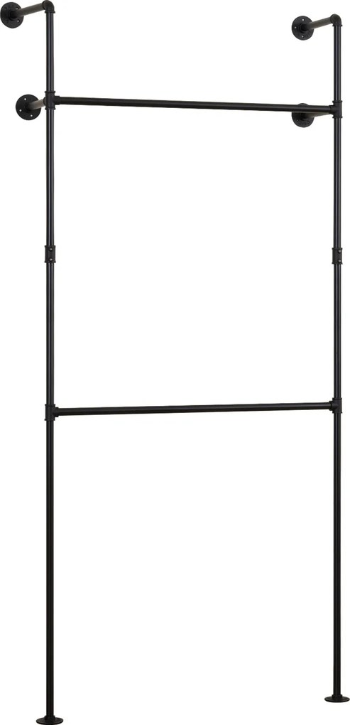 Cabideiro de Parede para Roupa, 106 x 32 x 227 cm, 2 Barras para Pendurar, Preto