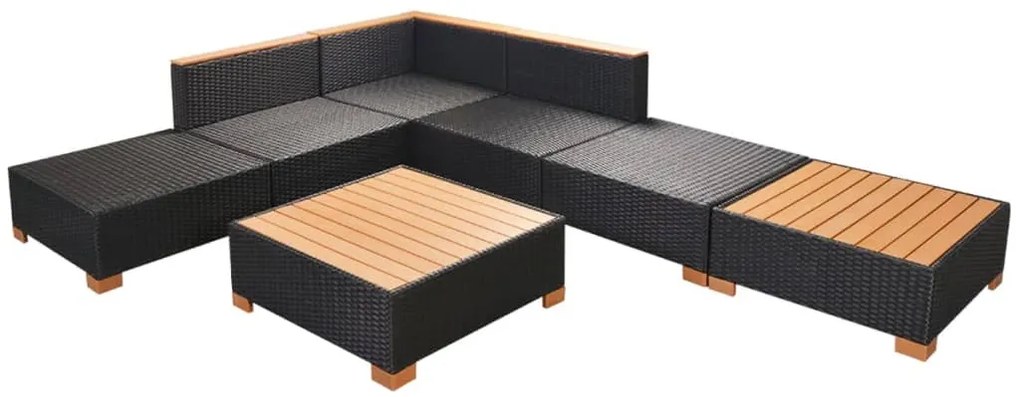 7 pcs conjunto lounge de jardim c/ almofadões vime PE preto