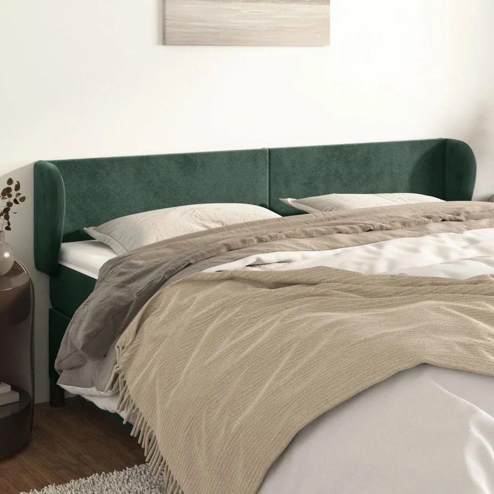 Cabeceira de cama c/ abas veludo 183x23x78/88cm verde-escuro