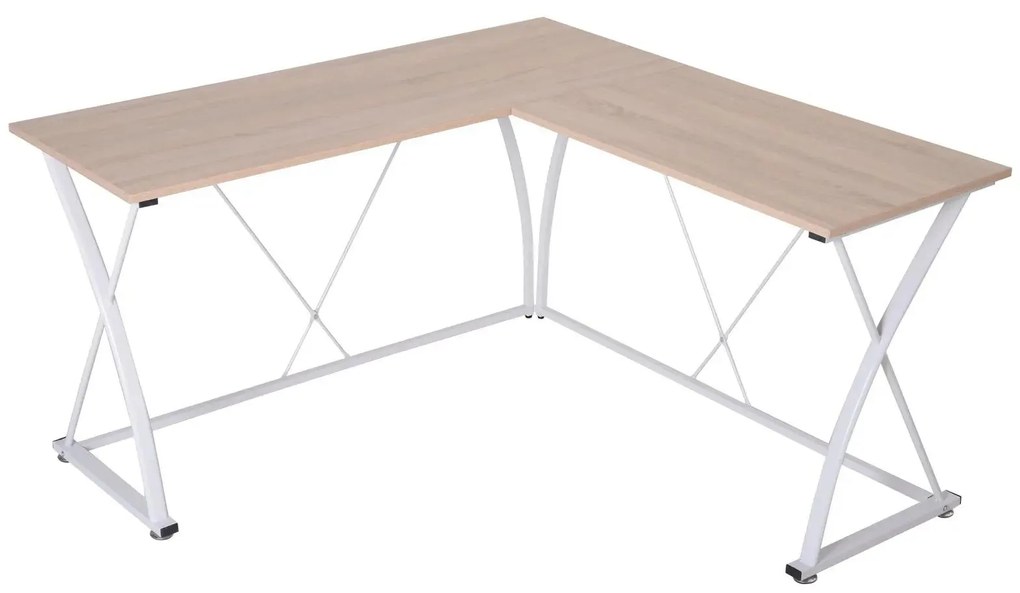 Vinsetto Secretária de Canto Mesa de Computador em Forma de L com Estrutura de Aço 142x142x76cm Natural e Branco