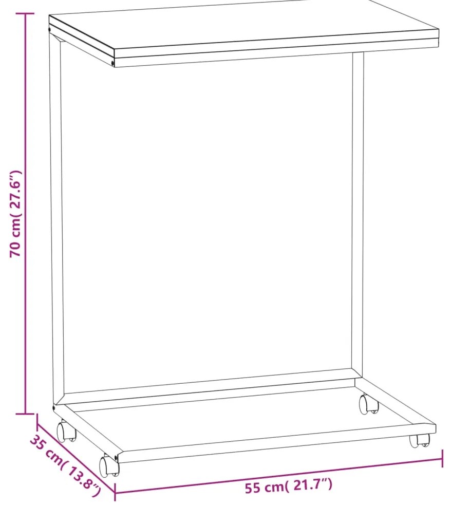 Mesa de apoio c/ rodas 55x35x70 cm derivados de madeira branca