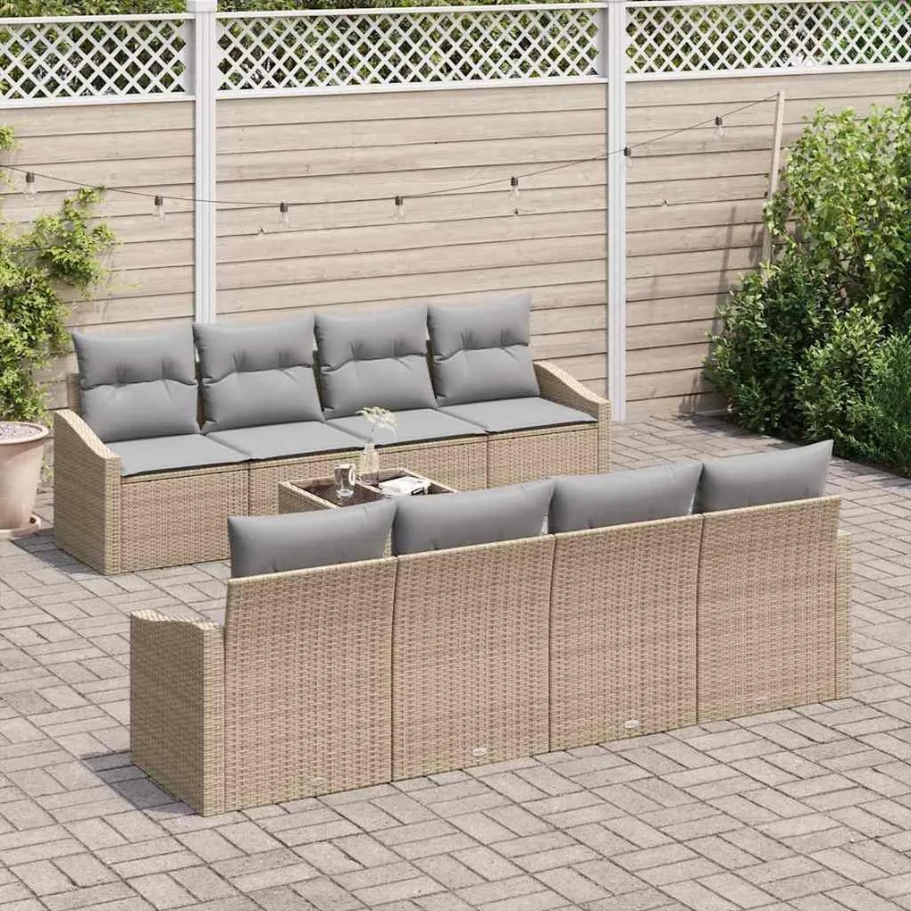 Conjunto de sofá de jardim com 7 peças e almofadas bege em rattan sint