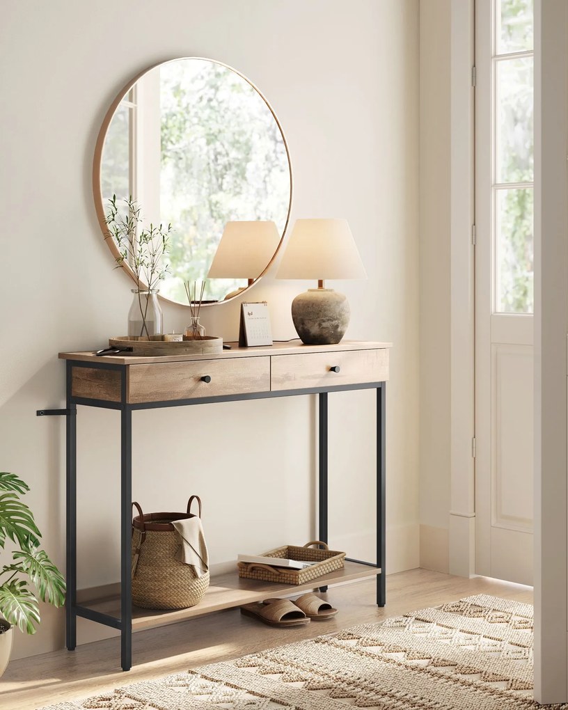 Mesa consola com 2 gavetas 30 x 100 x 80 cm castanho camelo-Preto