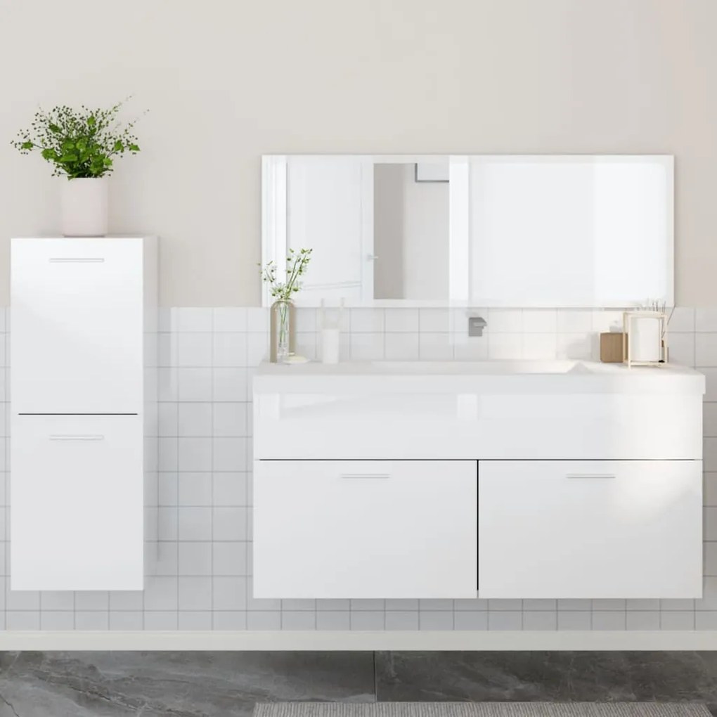 vidaXL 3pcs conj. móveis casa banho derivados madeira branco brilhante